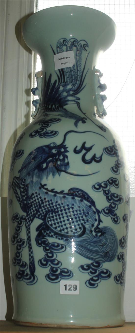 Tall Chinese blue and white phoenix vase(-)